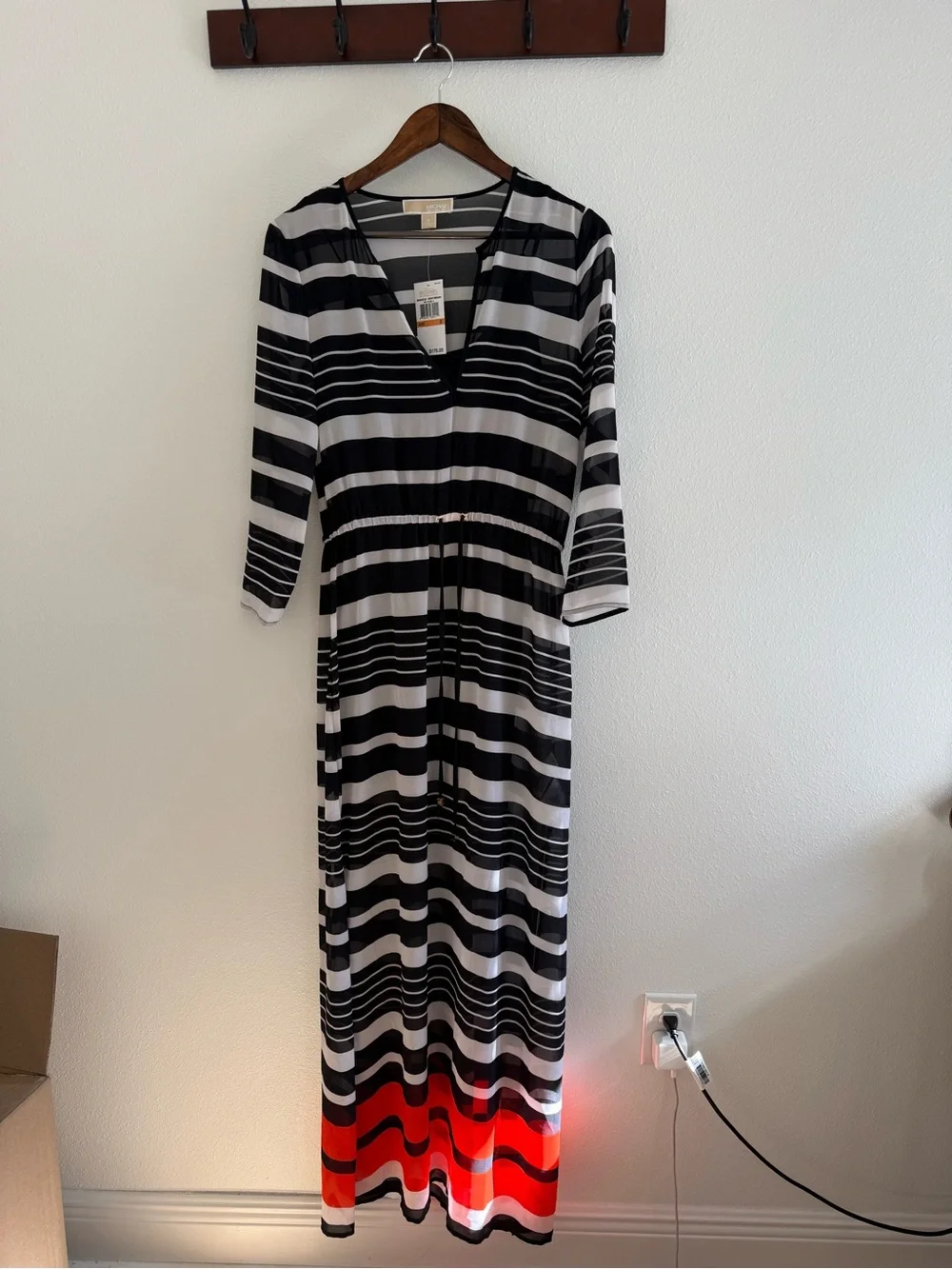 MICHAEL Michael Kors Striped V-Neck Chiffon Maxi Dress Size Small NWT